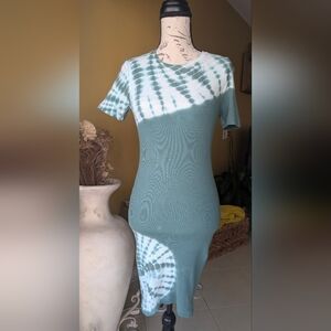 Forever 21 Cotton Green & White Tie-Dye Dress Size Small
